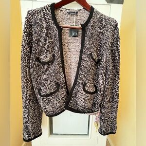 Zara NWT Women's Black Multi Tweed Stretch Open Jacket Size L Blogger Fave
